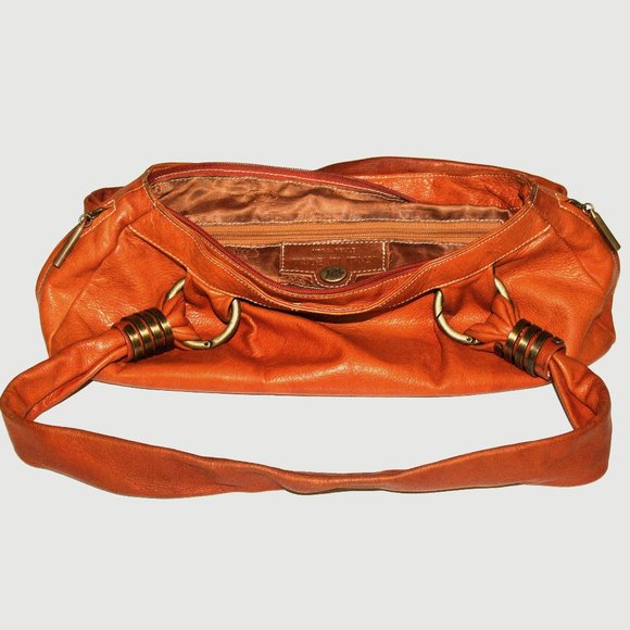 AVORIO - VERA PELLE - Orange Leather Shoulder Satchel - Made in Italy - Picture 10 of 13